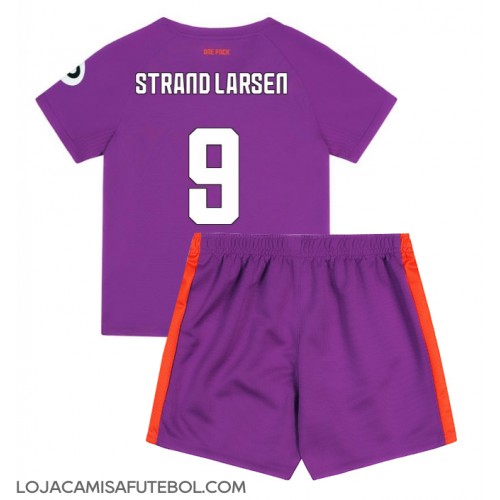 Camisa de Futebol Wolves Jorgen Strand Larsen #9 Equipamento Alternativo Infantil 2024-25 Manga Curta (+ Calças curtas)